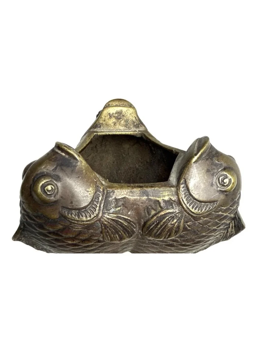 Vintage MCM Bronze 3 Koi Fish Sculpture Vase Unique Detailed Scales Leaping